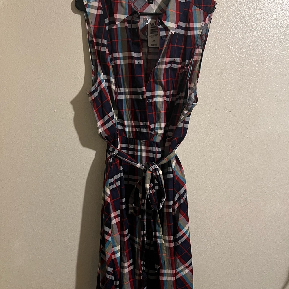 Torrid Blue and White Buttoned Tie Front Midi Dress